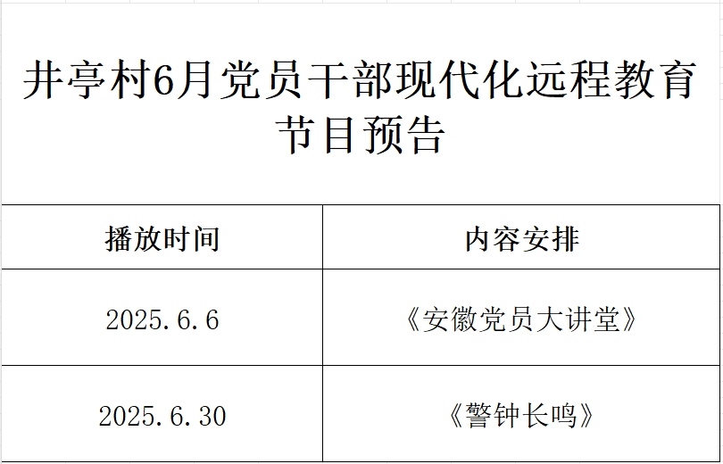 井亭村6月黨員干部現代化遠程教育 節目預告